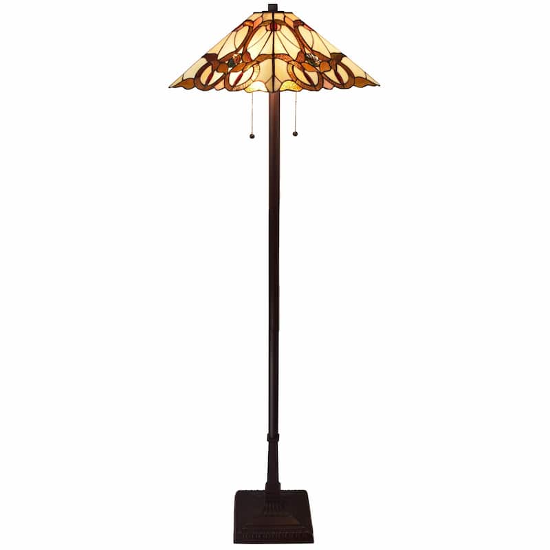 62" Brown Two Lights Traditional Shaped Floor Lamp With Brown And White